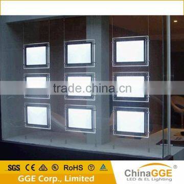 Suspended acrylic crystal window display hanging photo pockets light box