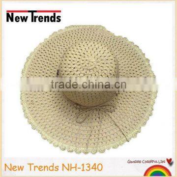 Waves brim handmade crocheting straw hat