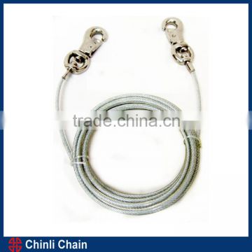 Steel Wire Rope Dog Cable Leash Iron snap on both ends,Plastic coated steel aircraft cable