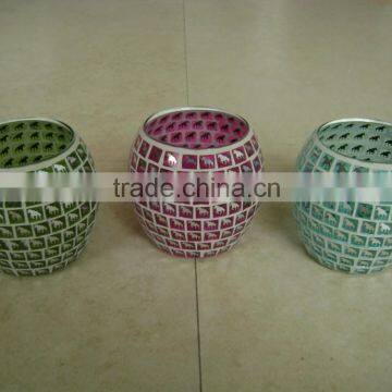 glass mosaic candle holder with Electroplating patern