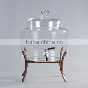 wholesale glass beverage dispenser with metal stand and tap