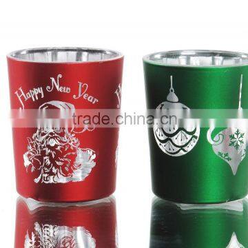 Christmas Decal Colored Electroplate Glass Tealight Candle Holder