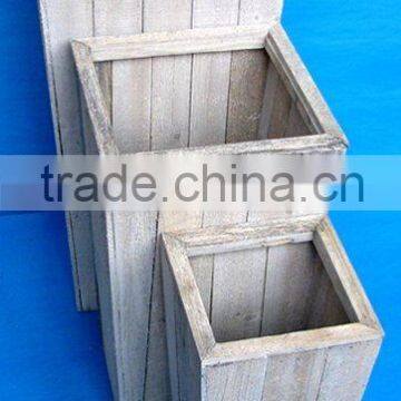 Square Wooden Flower Plant Pot Set of Three