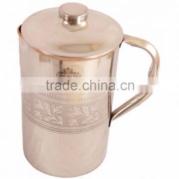 IndianArtVilla Designer Steel Copper Jug Pitcher 2000 ML - Storage Drinking Water Home Hotel Restaurant Good Health Benefit Yoga