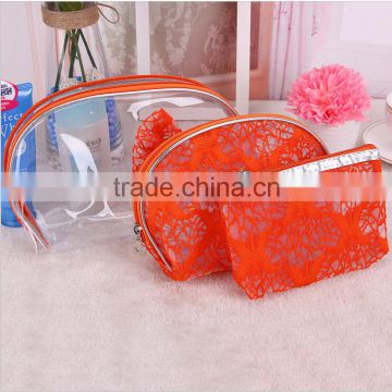 3pcs Lace PVC Semicircle Cosmetic Bag Set Girls Make Up Bag Travel Kit Organizer