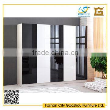 Contemporary style 5 door high gloss uv panel wardrobe in black and white color for bedroom furniture