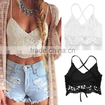 Sexy Women's Lace Crochet Crop Tops Strappy Bra Bralet Eyelash Vest Black/White