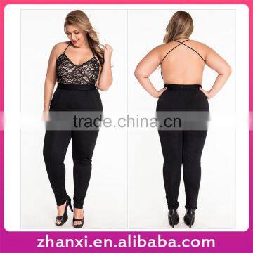 New fat women V-neck halter spaghetti straps cross formal big yards jumpsuit