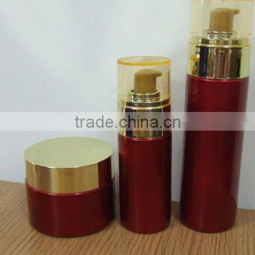 cosmetic packaging with aluminum pump nozzle and plastic cap