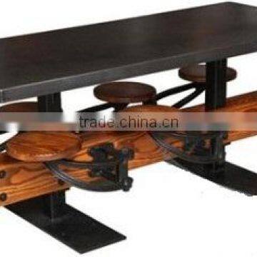 CAST IRON WOODEN SWING DINING TABLE 6 seater, Industrial metal wood Restaurant dining Table