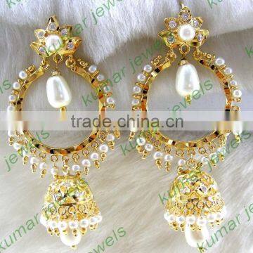 Long Jadau Jhumka Earrings