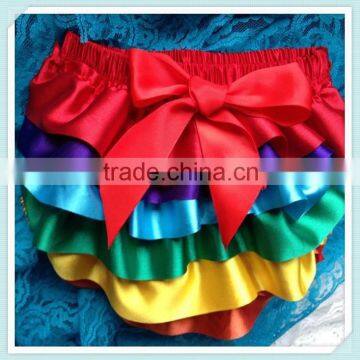 Rainbow Color Baby Satin Bloomer Girls Diaper Cover Shorts Toddler Infant Bloomer Colorful Infants Toddlers Bloomers With Bow