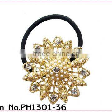 flower Rhinestone elastic Hair Band Ponytail Holder