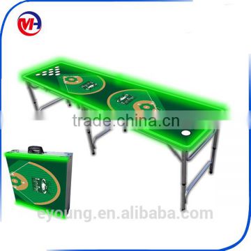 play in dark folding Beer pong Table with LED flash light/8Ft Aluminum Folding Beer Pong Table