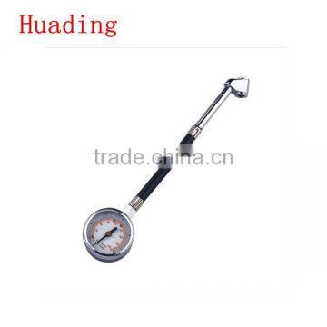 car tire pressure gauge with rubber hose & heavy dual -head tire chuck