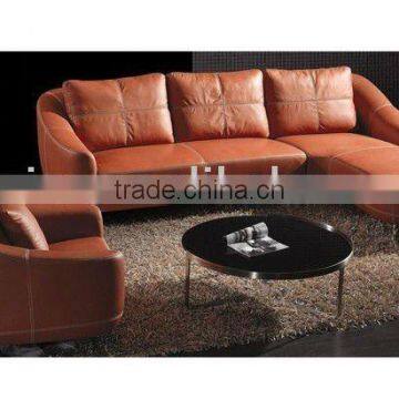 orange color beautiful an luxury genuine leather sofa with longue chaise B400032