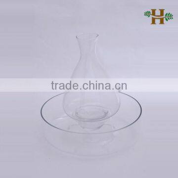 Handmade clear suite salad bowl, round bowl vase with small glass bottle