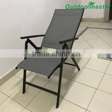 7-Position Adjustable Folding Recliner Teslin Black Aluminum Deck Chair photo-3