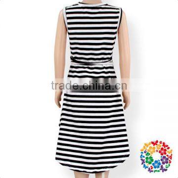 Casual Black And White Striped Baby Dress Summer Sleeveless Bow Tie Girl Long Dresses