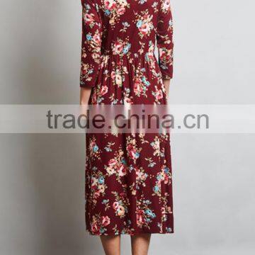 Private Label Long Sleeve Floral Pocket Midi Length Fashion US Size Women Dresses 2017 Summer photo-2