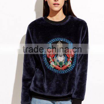 Navy Velvet Embroidered Sweatshirt Long Sleeve100 Cotton Frech Terry Custom Embroidery Sweatshirt Vintage Winter Coats photo-6