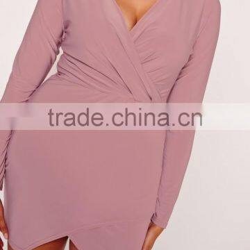 Plus Size Silky Wrap Midi Dress Purple Lust Worthy Slim V-neck Women Dress photo-5