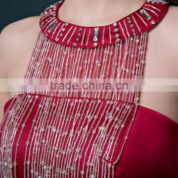 MGOO High Quality Satin Halter Long Dresses Diamond Split Leg Floor Length Pattern Plain Sexy Prom Dress 2072 photo-5