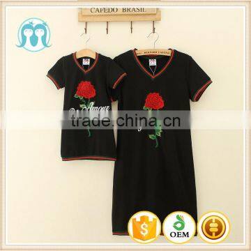 Family Look Summer Short-sleeve Dress Matching Mother And Daughter Clothes Clothing Outfits Flower black