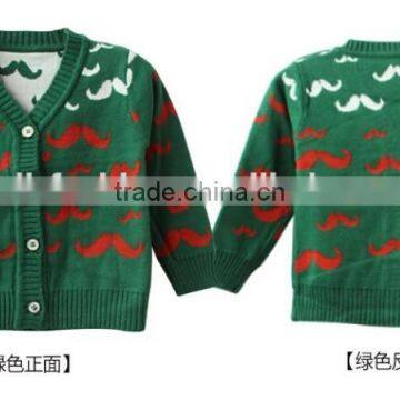 Fashion V Neck Long Sleeve Beard Pattern Kids Jacquard Sweater photo-2