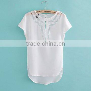 2015 Stylish Lady Women's Casual Front Hollow Out O-neck Batwing Sleeve Chiffon Blouse EU000031 photo-5