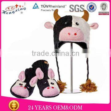 Warm Hot Sale Wholesale Fashion Knitted Cow Cute Animal Hats