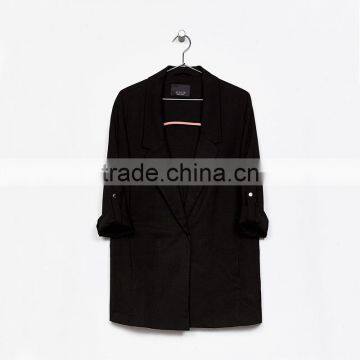 Career Ladies Medium Length Loose Fit Solid Linen Spring Blazers Womens photo-6