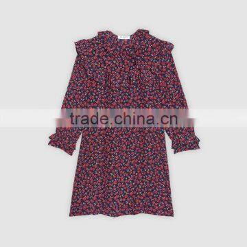 Ruffled at Neck and Cuff, Ladies Round Neck and Long Sleeve Dress photo-6