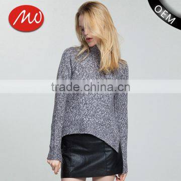 Ladies custom loose knitted irregular hem turtleneck sweater with wholesale price