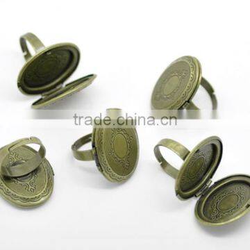 Antique Bronze Oval Pattern Photo Frame Locket Rings Ring Setting photo-3