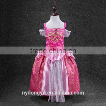 girl peach mesh princess dress/kuyin g young girl flower printed princess dress/new design girl holiday fashion dress