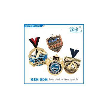 Custom bimetal casting 3d debossed ODD shaped gold red copper plated medal with ribbon