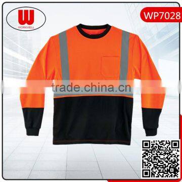 Long sleeve safety reflective cheap t-shirt,orange