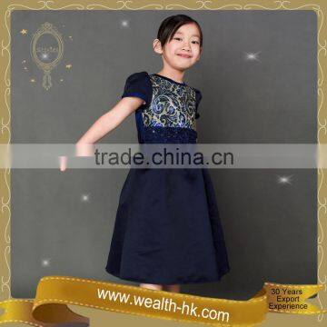 Shortsleeves Dark Blue Colour Kids Evening Ball Gown Dresses photo-3