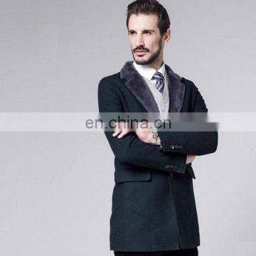 Winter Design Men's Navy Wool Shearling Collar Peacoat