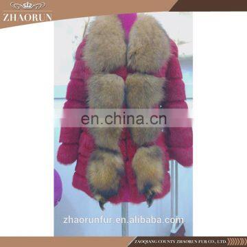 2016 winter fur jacket elegant women dyed rabbit fur coat with raccoon fur collar