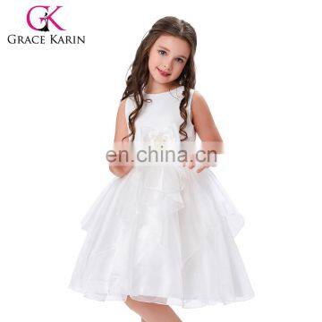 Grace Karin Sleeveless Flower Decorated Flower Girl Princess White Wedding Pageant Party Dress CL010417-1