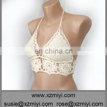 Crochet cream bra Crochet halter bikini top Open Back Sexy Bikini Top Hot Open Sex Katrina Kaif Bikini