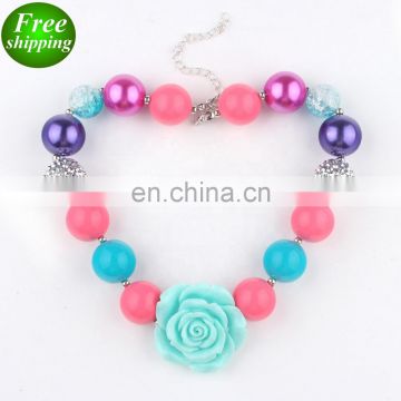 High quality dressed up chunky necklace beadings sweet flower plastic baby girl necklace FREE SHIP