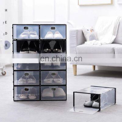 2020 Best Selling Transparent PP Plastic Clear View Fold Drop Front Door Open Stackable Home Baby Underbed Shoe Storage Box Rack