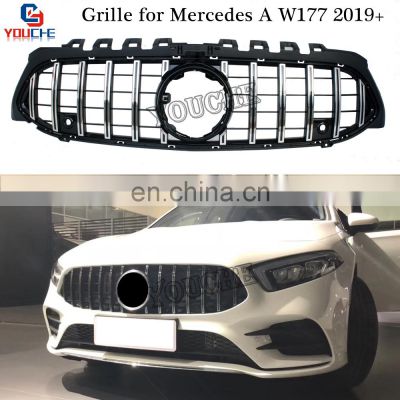 Silver color GT style ABS front bumper grille mesh hood for Mercedes Benz A class W177 2018+