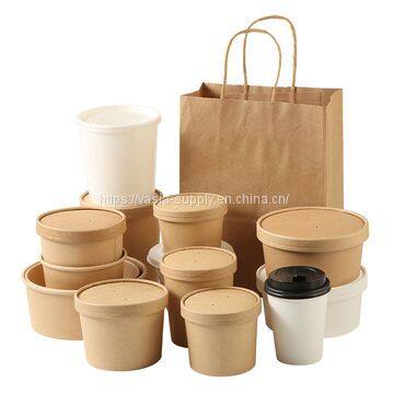 Takeaway Recyclable Kraft Paper Bowl Containers Soup Cups with Lids
