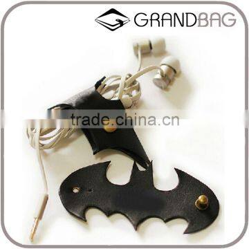 High Quality Bat shape Gift Genuine Leather Cable Tidy Data Cable Storage Organizer
