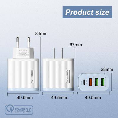 Wholesale US EU Plug PD 20W+3USB Fast Wall Travel Universal Charger for Smartphone Charging photo-5