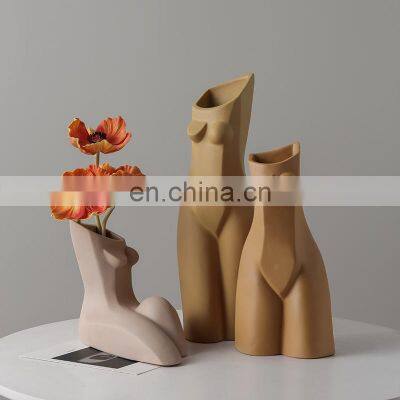 Amazon Hot Sellings Nordic Female Body Modeling Ceramic Flower Body Vase For Decorations Home